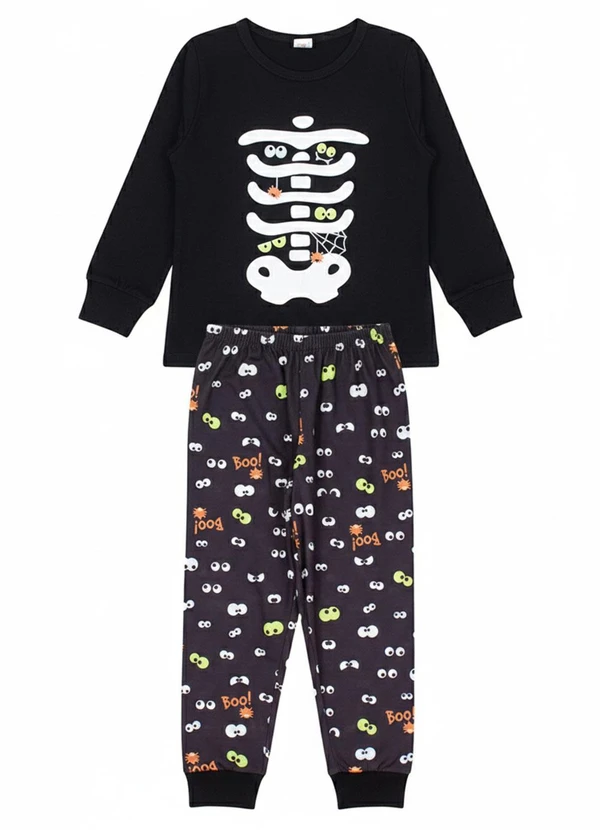 Atelie da Crianca - Pijama Infantil Inverno Esqueleto Preto