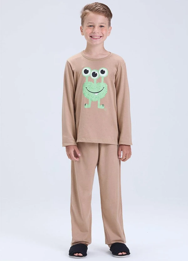 Vida Costeira - Pijama Infantil Inverno Etzinho Brilha no Bege 1