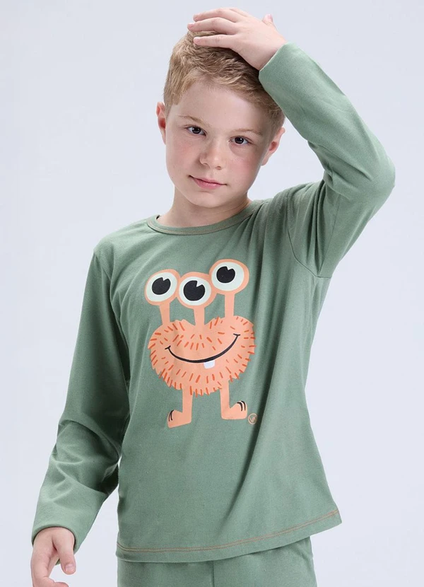 Vida Costeira - Pijama Infantil Inverno Etzinho Brilha no  Verde 2