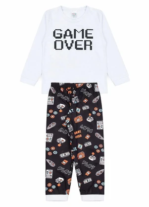Atelie da Crianca - Pijama Infantil Inverno Game Over Branco - ATELIE DA CRIANCA