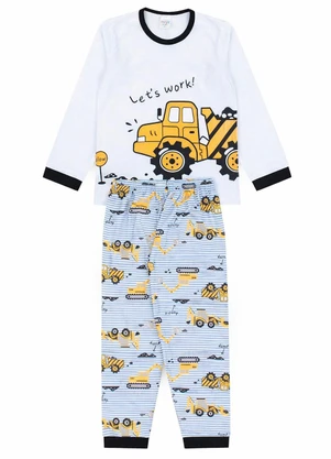 Atelie da Crianca - Pijama Infantil Inverno Let'S Work Branco - ATELIE DA CRIANCA