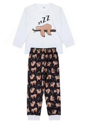 Atelie da Crianca - Pijama Infantil Inverno Preguiça Branco - ATELIE DA CRIANCA