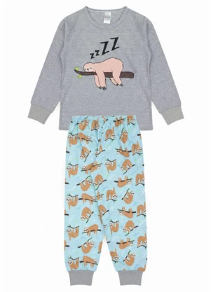 Atelie da Crianca - Pijama Infantil Inverno Preguiça Cinza - ATELIE DA CRIANCA