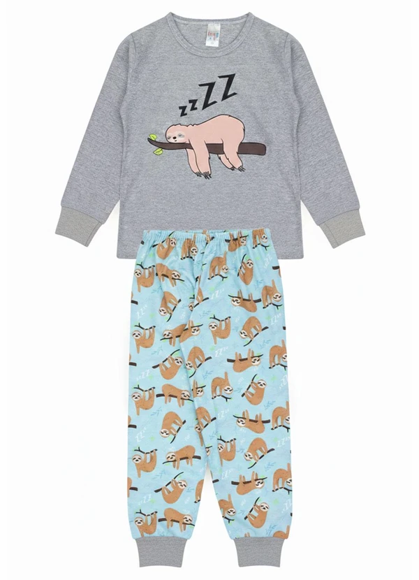 Atelie da Crianca - Pijama Infantil Inverno Preguiça Cinza