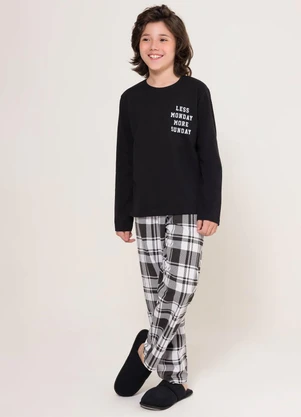 Espaço Pijama - Pijama Infantil Manga Longa com Calça Preto - ESPAÇO PIJAMA