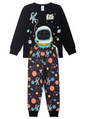 Atelie da Crianca - Pijama Infantil Masculino Astronauta Preto - ATELIE DA CRIANCA
