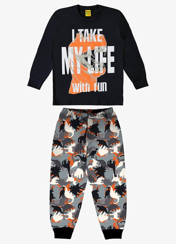 Rovi Kids - Pijama Infantil Masculino Dino Preto