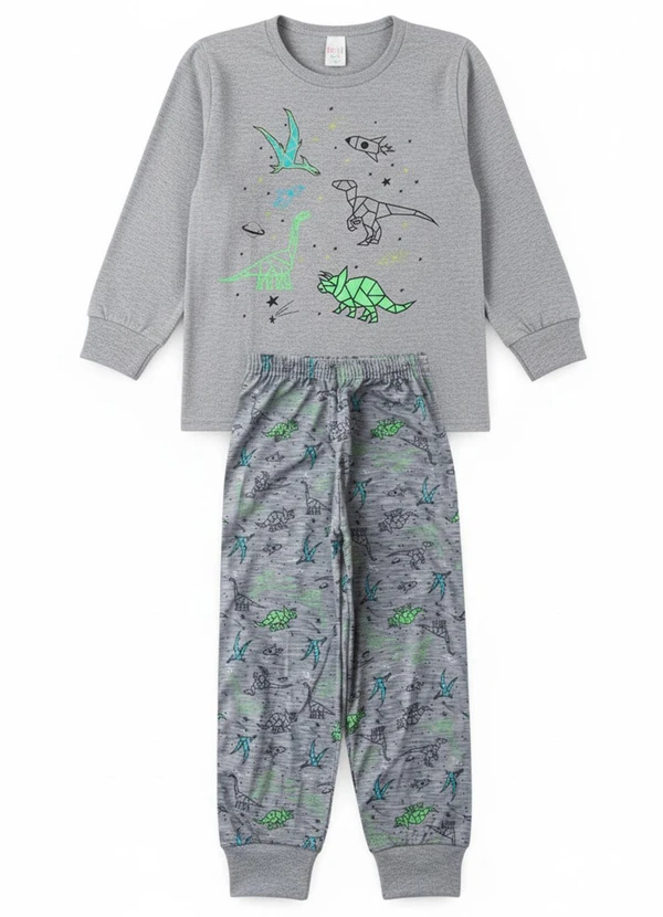 Atelie da Crianca - Pijama Infantil Masculino Dinossauros Cinza
