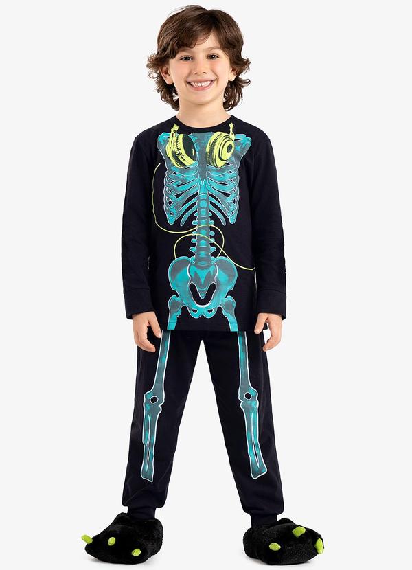 Rovi Kids - Pijama Infantil Masculino em Meia Malha Preto