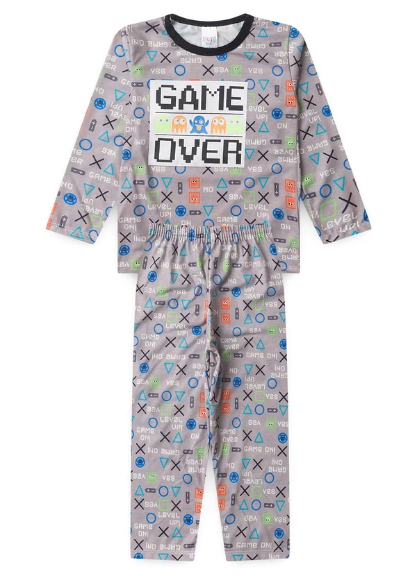 Atelie da Crianca - Pijama Infantil Masculino Game Over Cinza