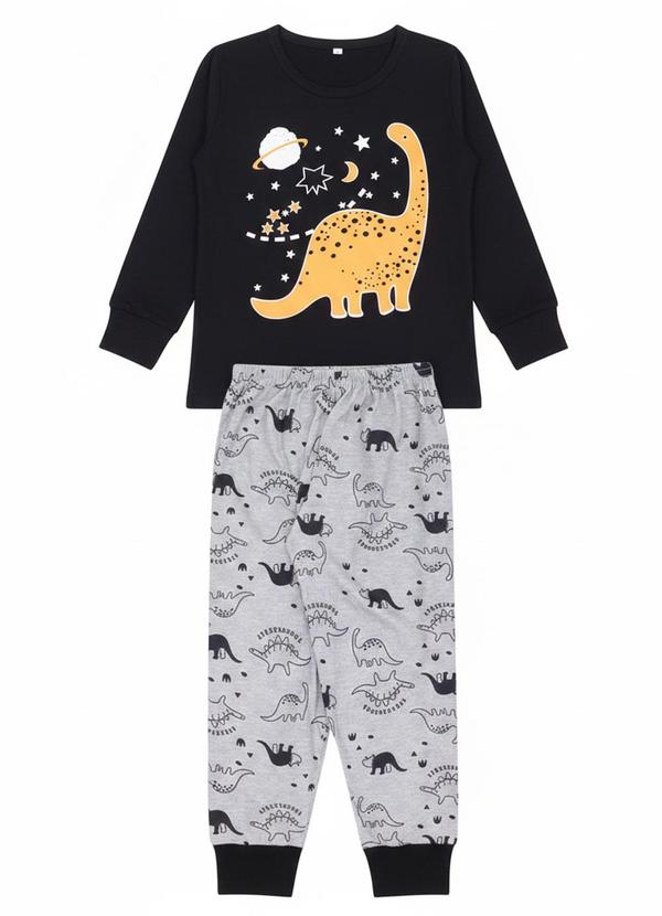 Atelie da Crianca - Pijama Infantil Masculino Inverno Dino Preto