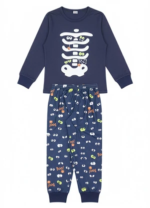 Atelie da Crianca - Pijama Infantil Masculino Inverno Esqueleto Azul - ATELIE DA CRIANCA