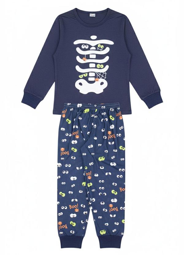 Atelie da Crianca - Pijama Infantil Masculino Inverno Esqueleto Azul