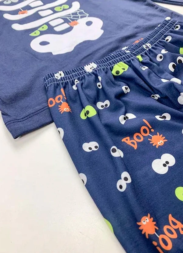 Atelie da Crianca - Pijama Infantil Masculino Inverno Esqueleto Azul 3