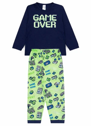 Atelie da Crianca - Pijama Infantil Masculino Inverno Game Over Azul - ATELIE DA CRIANCA