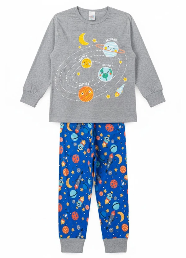 Atelie da Crianca - Pijama Infantil Masculino Planetas Cinza