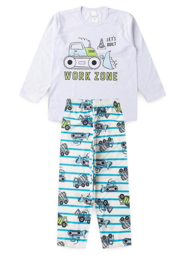 Atelie da Crianca - Pijama Infantil Masculino Trator Branco