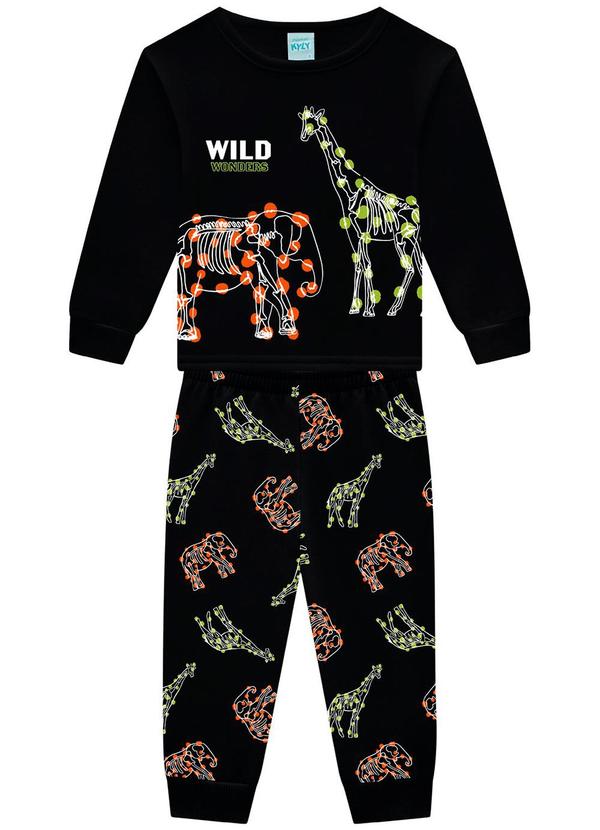 Kyly - Pijama Infantil Menino Brilha no Escuro Preto