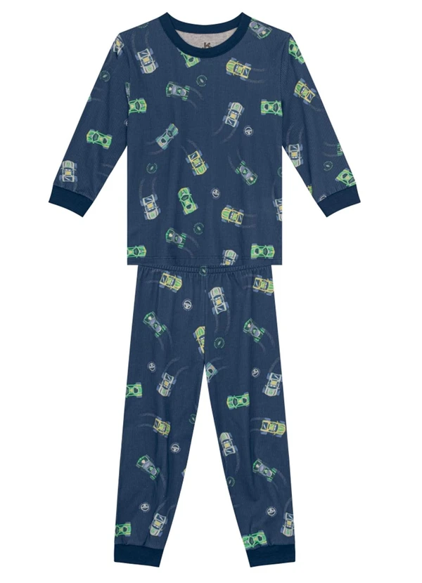 Brandili - Pijama Infantil Menino de Carrinhos  Azul