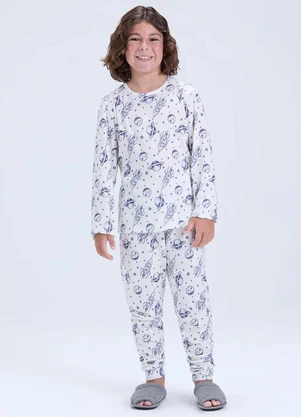 Vida Costeira - Pijama Infantil Sublimado Off Espacial Off White - VIDA COSTEIRA