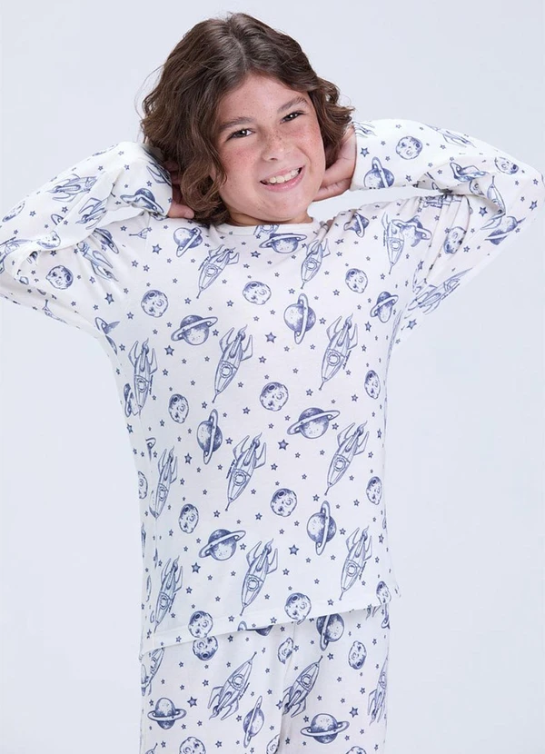 Vida Costeira - Pijama Infantil Sublimado Off Espacial Off White 2