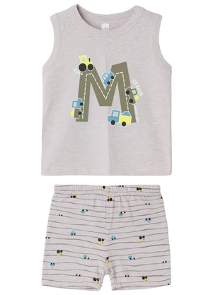Malwee Kids - Pijama Letra M Veículos Cinza Claro - MALWEE KIDS