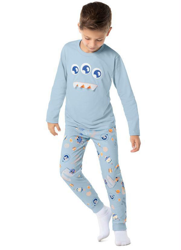 Malwee Kids - Pijama Longo Infantil Unissex Azul