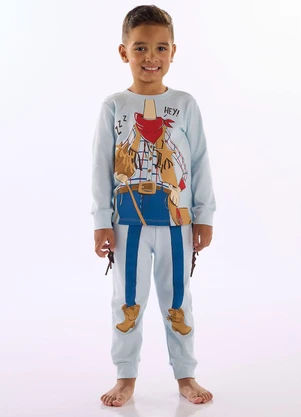 Up Baby - Pijama Longo Suedine Azul - UP BABY