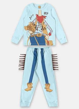 Up Baby - Pijama Longo Suedine Azul - UP BABY