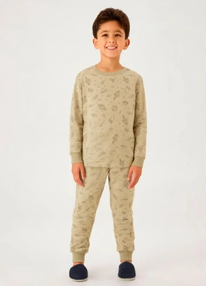 Pulla Bulla - Pijama Meia Malha Marrom - PULLA BULLA