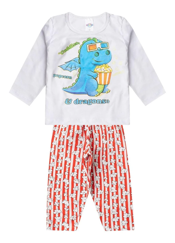 Select - Pijama Menino Manga Longa Meia Malha Branco