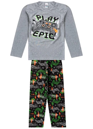 Select - Pijama Menino Manga Longa Meia Malha Cinza - SELECT