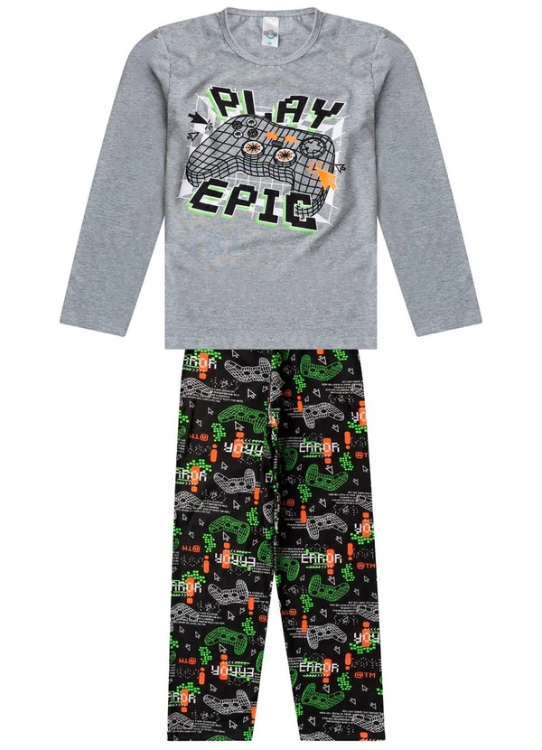 Select - Pijama Menino Manga Longa Meia Malha Cinza