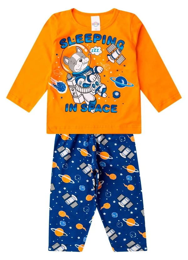 Select - Pijama Menino Manga Longa Meia Malha Laranja