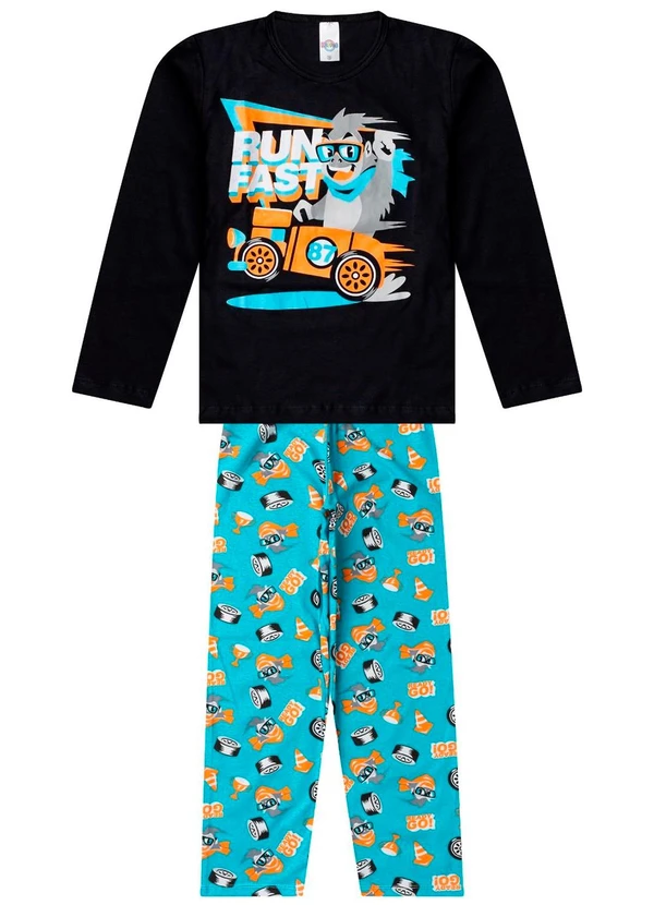 Select - Pijama Menino Manga Longa Meia Malha Preto