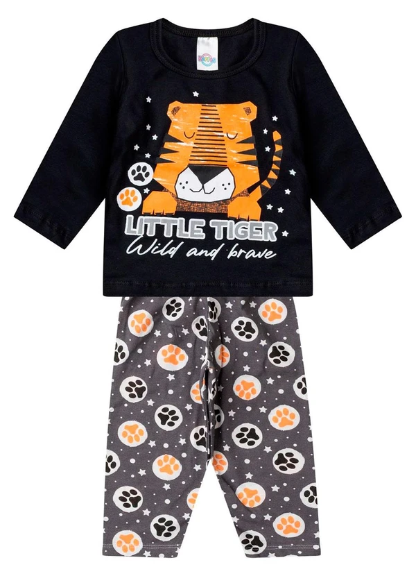 Select - Pijama Menino Manga Longa Meia Malha Preto