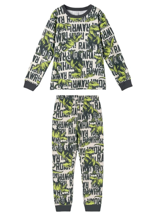 Malwee Kids - Pijama Roar Dino Brilha no Escuro Cinza Escuro