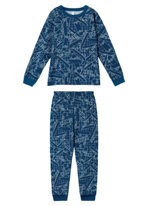 Malwee Kids - Pijama Skater Brilha no Escuro Azul Marinho - MALWEE KIDS