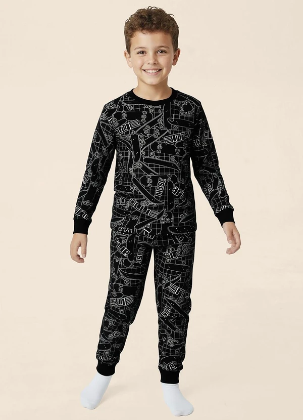 Malwee Kids - Pijama Skater Brilha no Escuro Preto