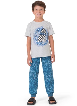 Malwee Kids - Pijama Skatista que Brilha no Escuro Cinza Claro - MALWEE KIDS