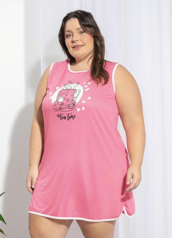Marguerite - Camisola Plus Size Rosa com Estampa