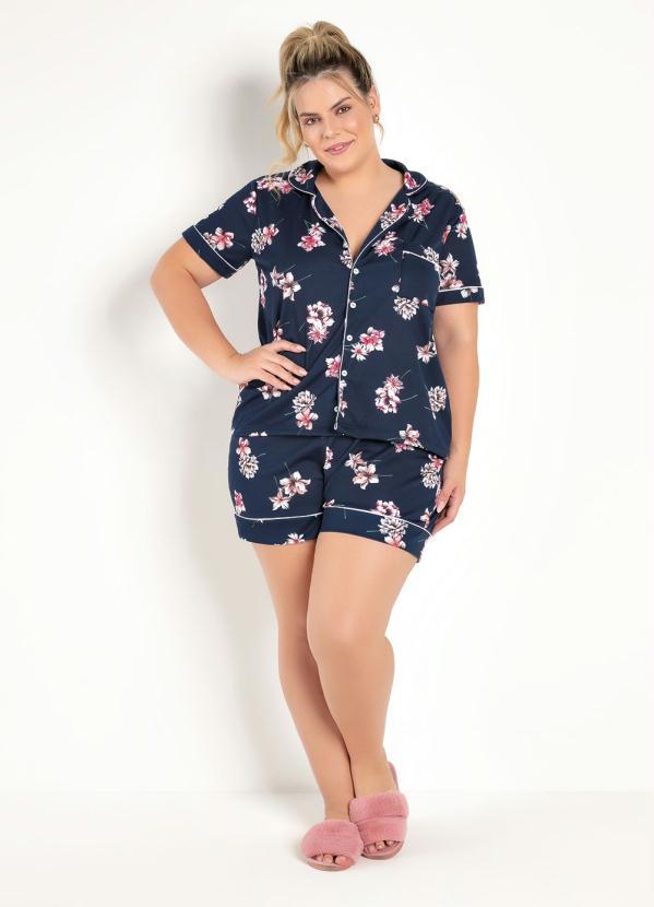 Marguerite - Pijama com Botões Frontais Floral Azul 4