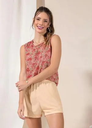 Alma Dolce - Pijama com Regata Floral/Salmão - ALMA DOLCE