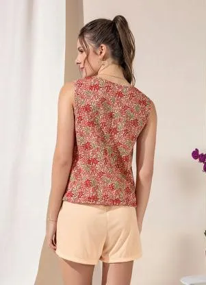 Alma Dolce - Pijama com Regata Floral/Salmão - ALMA DOLCE