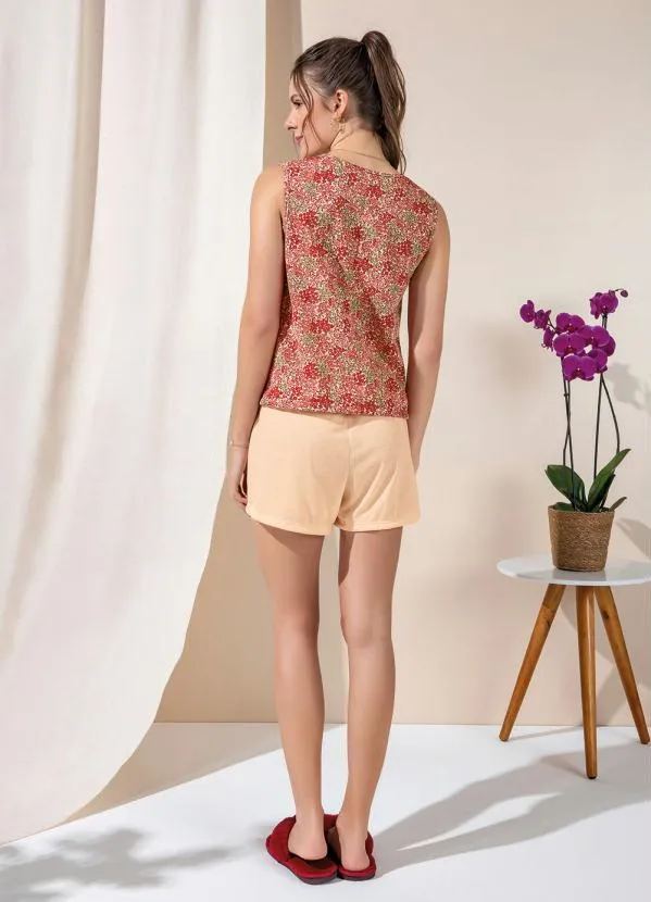 Alma Dolce - Pijama com Regata Floral/Salmão 4