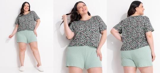 Pijama Cora��es em Malha Macia Canelada