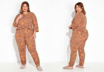 Pijama Cropped Floral Marrom