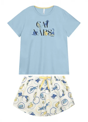 Malwee - Pijama Curto Cats Naps Azul Claro - MALWEE