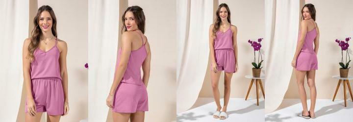 Pijama Curto com Babado na Barra Ros