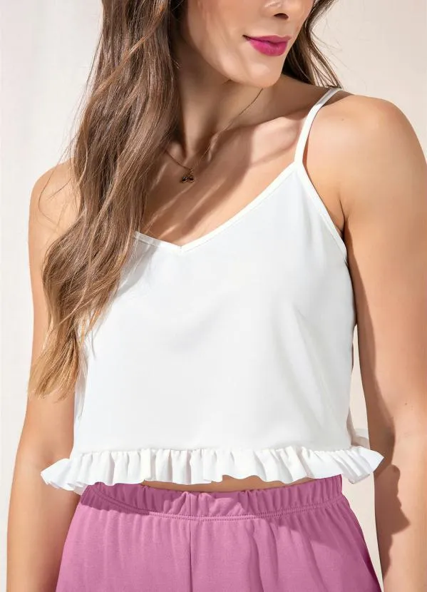 Alma Dolce - Pijama Curto com Babado na Blusa Rosê/Off White 3